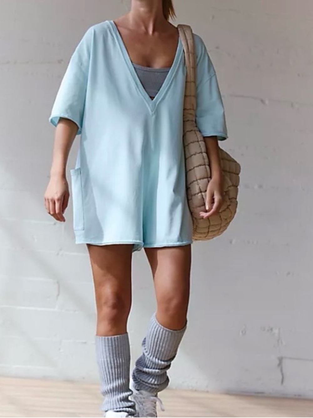 Free People FP Movement Hot Shot Tee Shorts Romper Medium M Blue
